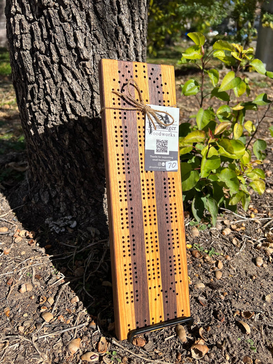 Canary and Walnut Cribbage Board