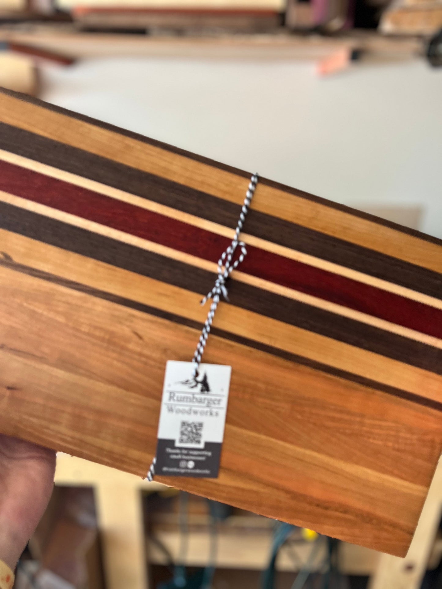Handcrafted Wooden Cutting Board with Cherry, Walnut, Maple and Padauk | Artisan Woodworks | Unique Kitchen Gift