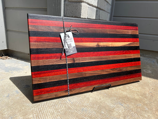 Handcrafted Walnut Cutting Board with Wenge & Padauk Stripes | Handmade Kitchen Accessory | Elegant Hostess Gift