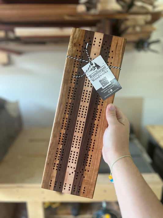 Maple, Walnut and Cherry Cribbage Board