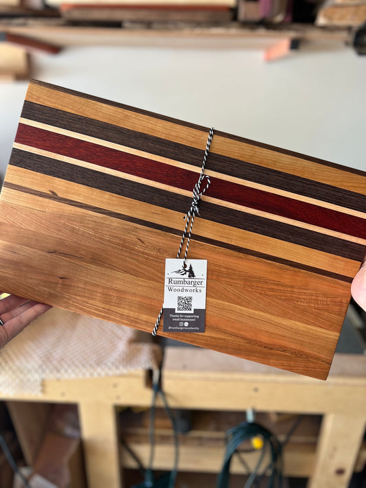 Handcrafted Wooden Cutting Board with Cherry, Walnut, Maple and Padauk | Artisan Woodworks | Unique Kitchen Gift