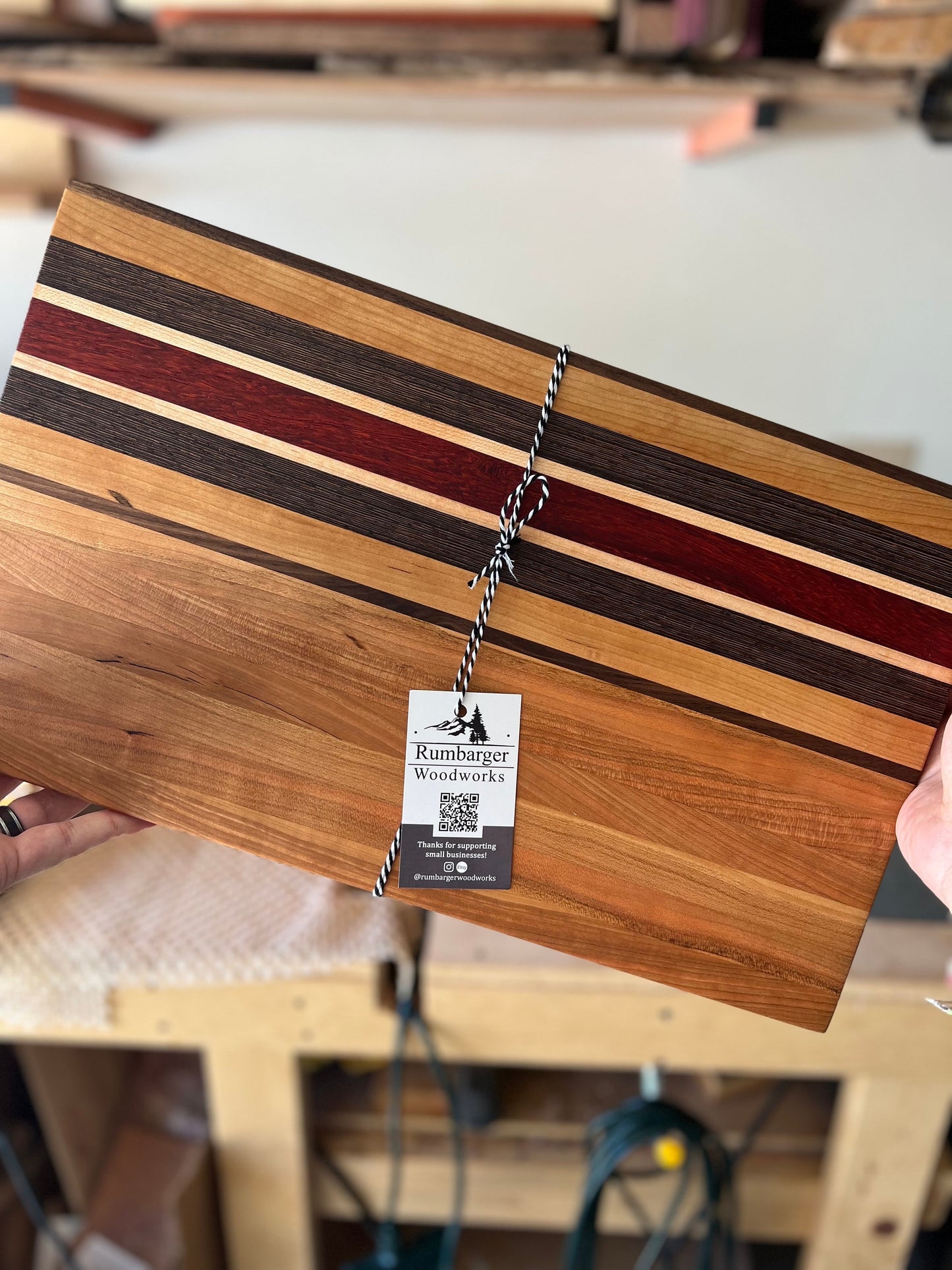 Handcrafted Wooden Cutting Board with Cherry, Walnut, Maple and Padauk | Artisan Woodworks | Unique Kitchen Gift
