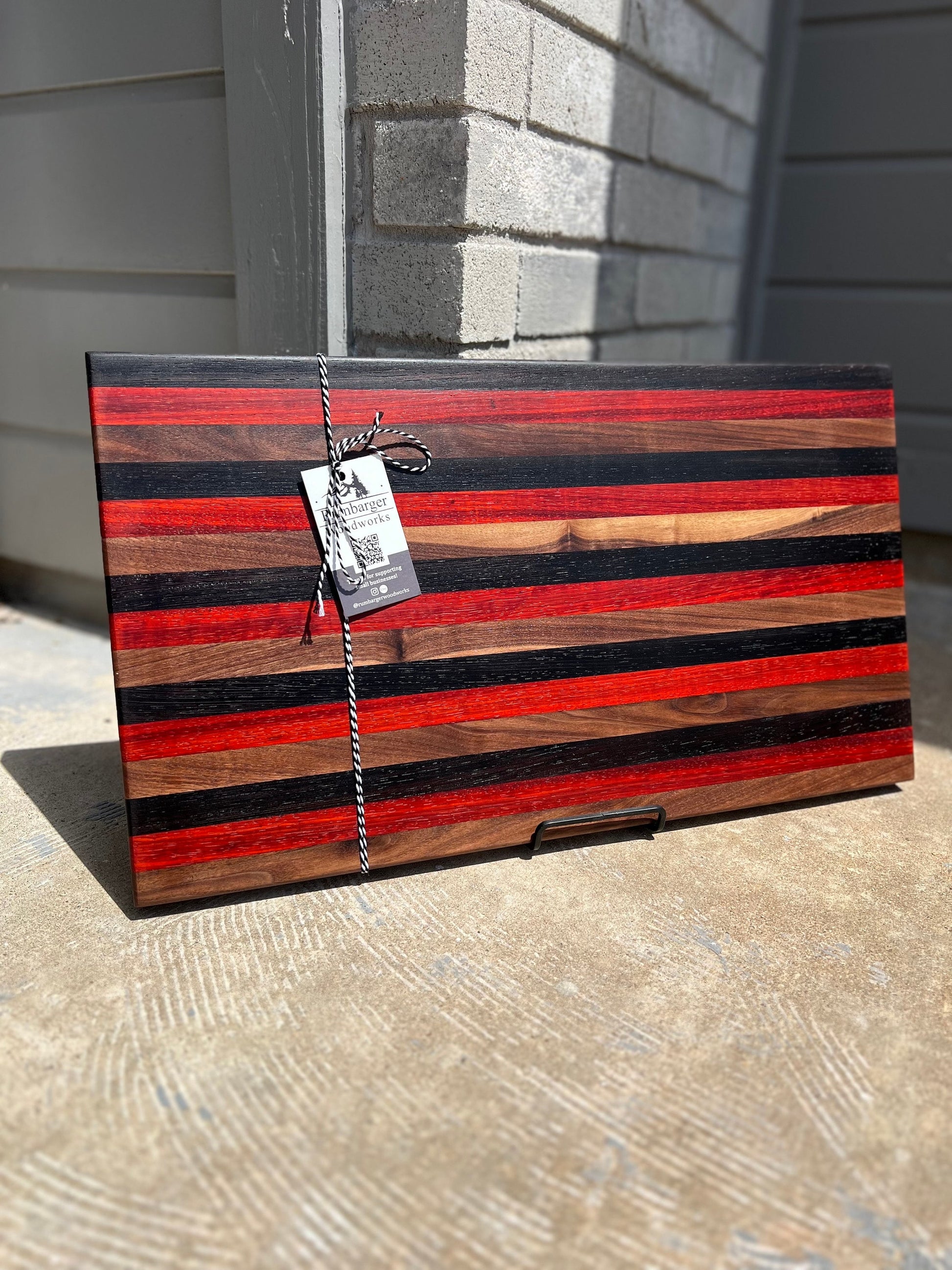 Handcrafted Walnut Cutting Board with Wenge & Padauk Stripes | Handmade Kitchen Accessory | Elegant Hostess Gift